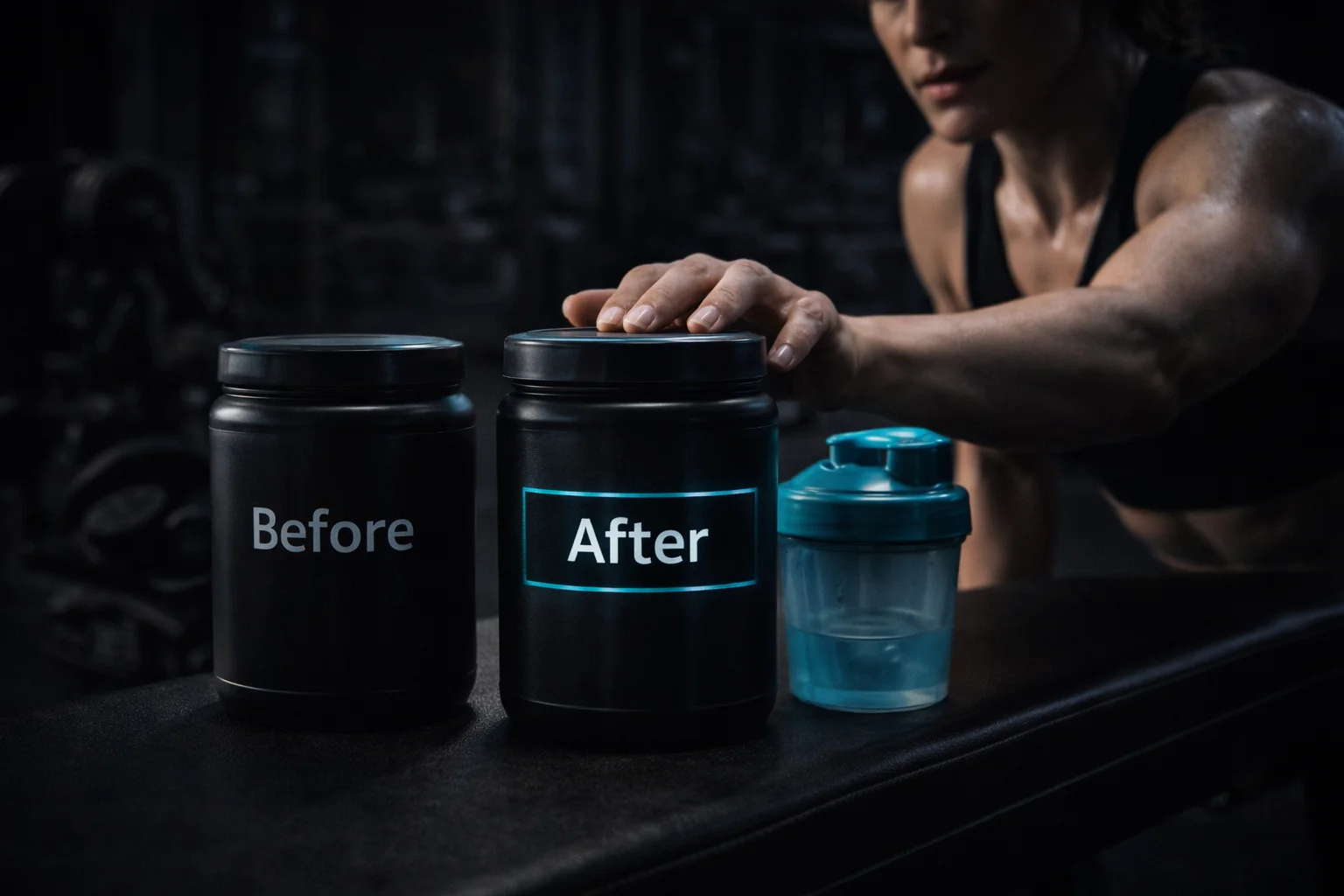 BCAA supplement container with clock representing optimal timing for post-exercise consumption