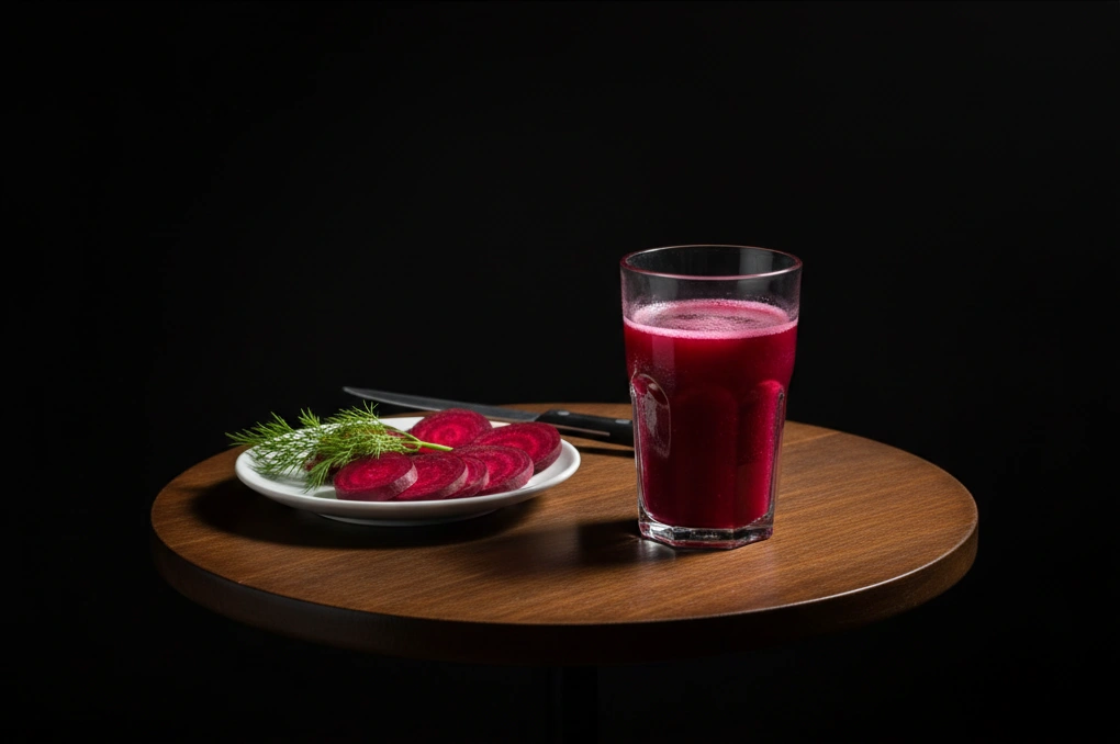 Fresh beetroot and beetroot juice representing natural recovery supplementation for athletes