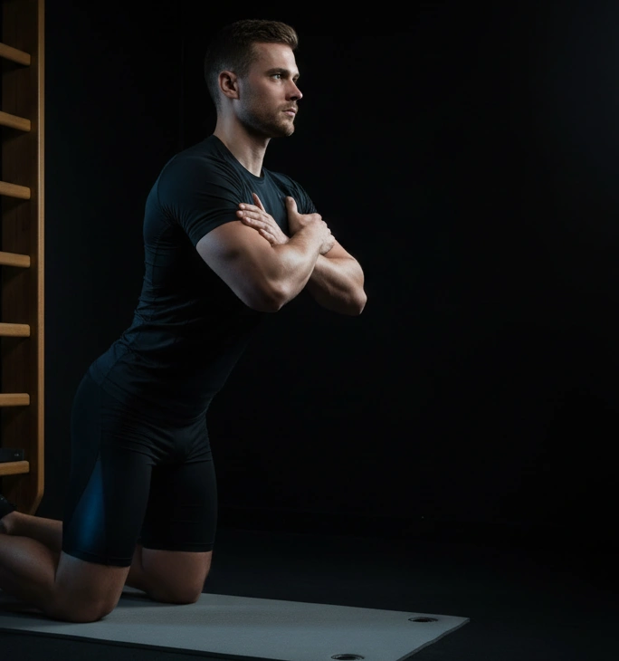 Athlete performing Nordic hamstring exercise on grass field, demonstrating proper form for injury prevention and performance enhancement